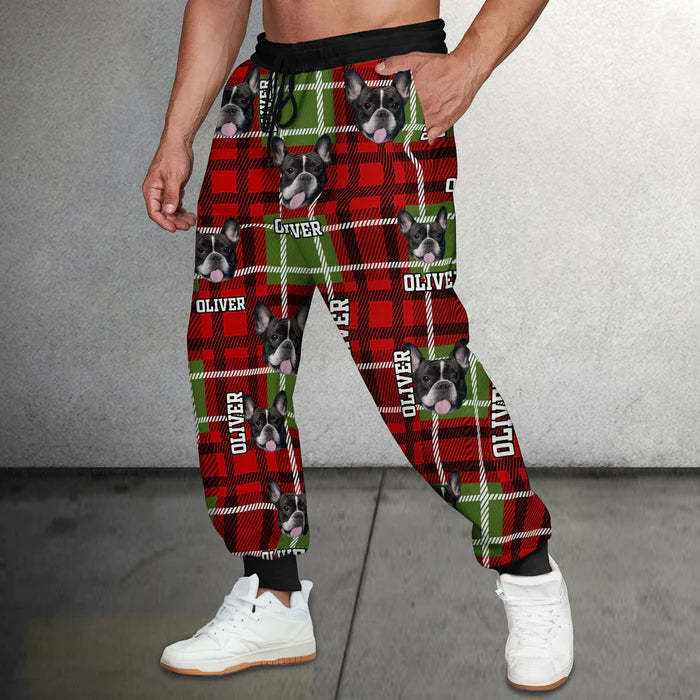Custom Dog Photo With Plaid Background For Men and Women Sweatpants