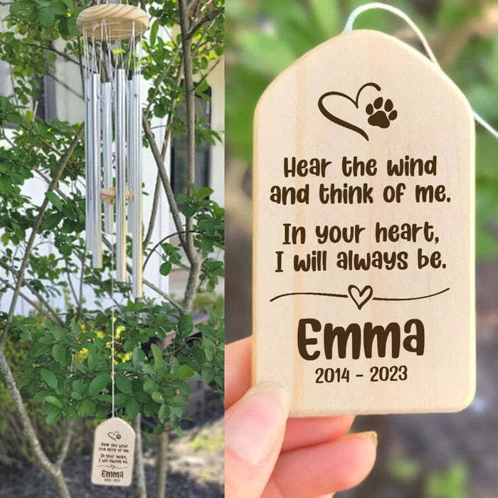 Custom Name Hear The Wind And Think Of Me Memorial Wind Chimes Personalized Gifts-ilovevango