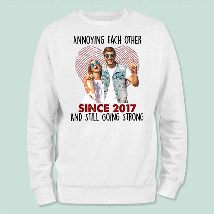 Custom Photo Annoying Each Other Since Year Still Going Strong Couple T-Shirt