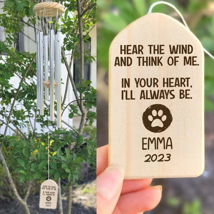 Hear The Wind And Think Of Me Dog Cat Memorial Wind Chimes Personalized Gifts-ilovevango