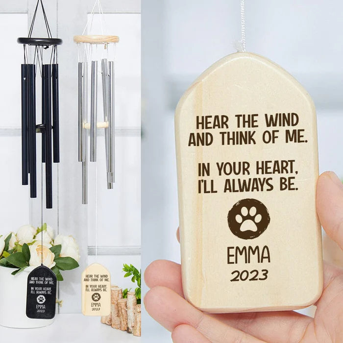 Hear The Wind And Think Of Me Dog Cat Memorial Wind Chimes Personalized Gifts-ilovevango