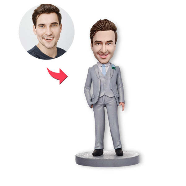 Custom Bobblehead Personalized Bobblehead Grey Suit Businessman-ilovevango