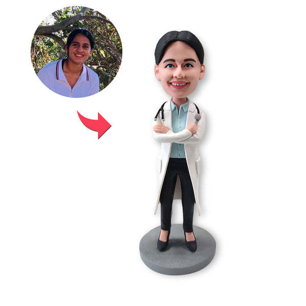 Custom Bobblehead Personalized Bobblehead Female Doctor In Lab Coat-ilovevango