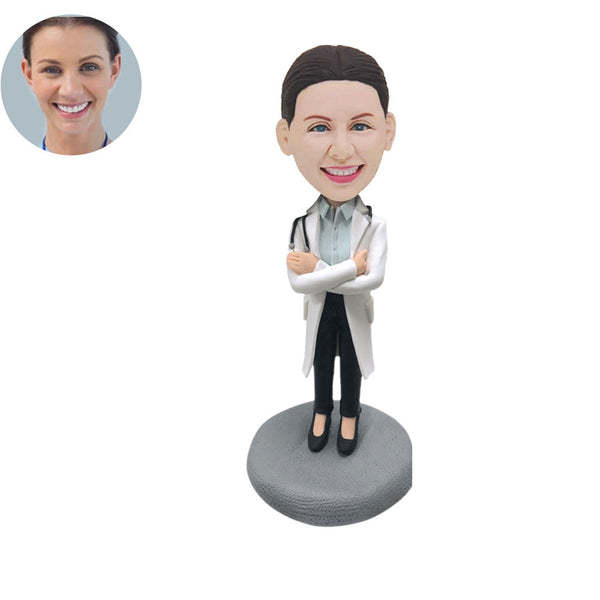 Custom Bobblehead Personalized Bobblehead Happy Female Doctor-ilovevango