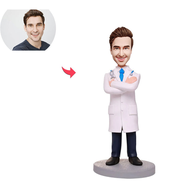 Custom Bobblehead Personalized Bobblehead Male Doctor With Arms Folded-ilovevango