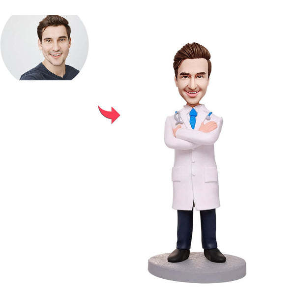 Custom Bobblehead Personalized Bobblehead Male Doctor With Arms Folded-ilovevango
