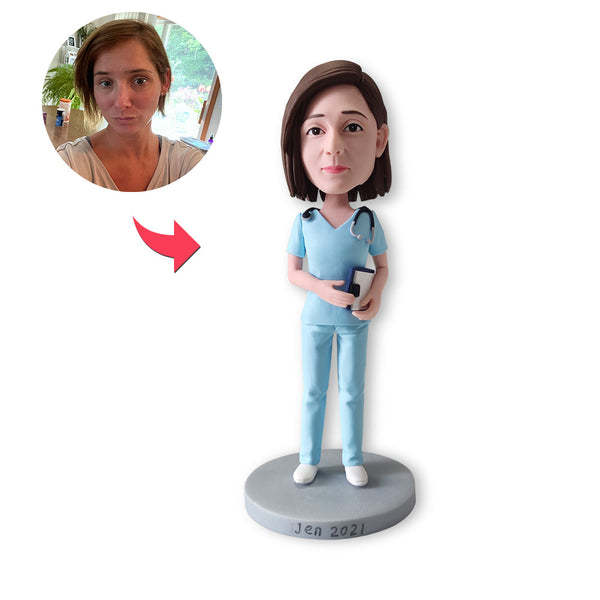 Custom Bobblehead Personalized Bobblehead Nurse With Blue Suit-ilovevango