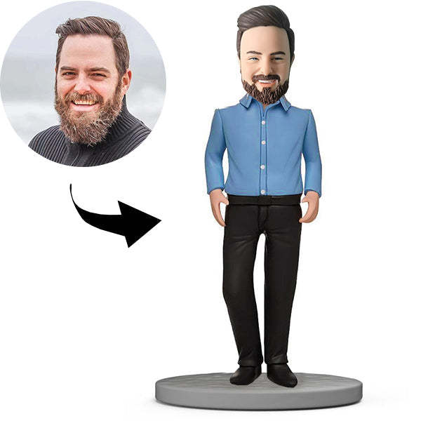 Custom Bobblehead Personalized Bobblehead Boss With Blue Shirt-ilovevango