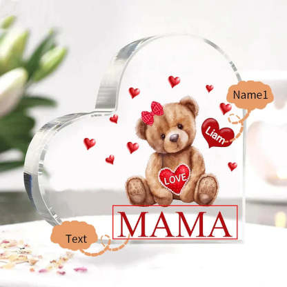 Personalized 1-5 Names And Text Teddy Bear Heart Family Acrylic Decorative Desk Decoration For Mother-ilovevango