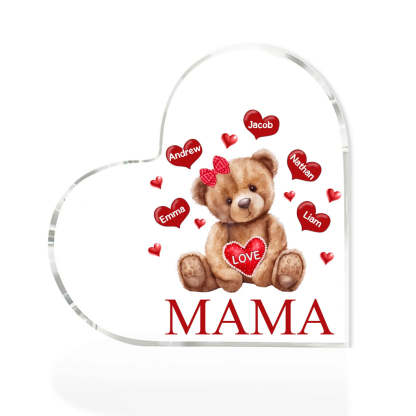 Personalized 1-5 Names And Text Teddy Bear Heart Family Acrylic Decorative Desk Decoration For Mother-ilovevango