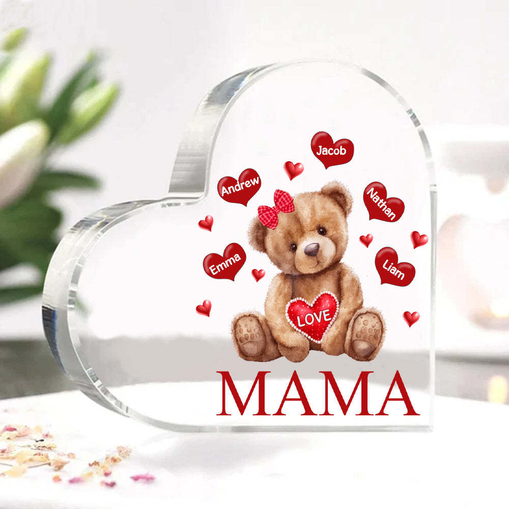 Personalized 1-5 Names And Text Teddy Bear Heart Family Acrylic Decorative Desk Decoration For Mother-ilovevango