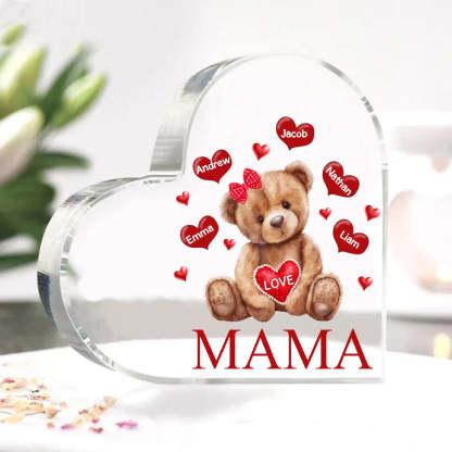 Personalized 1-5 Names And Text Teddy Bear Heart Family Acrylic Decorative Desk Decoration For Mother-ilovevango