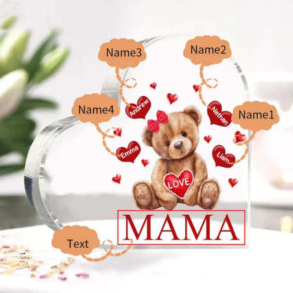 Personalized 1-5 Names And Text Teddy Bear Heart Family Acrylic Decorative Desk Decoration For Mother-ilovevango