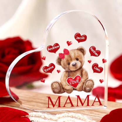 Personalized 1-5 Names And Text Teddy Bear Heart Family Acrylic Decorative Desk Decoration For Mother-ilovevango