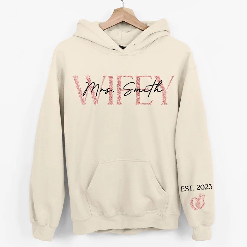 Anniversary Gift The Love Of My Life My Wifey - Couple Personalized Custom Sweatshirt With Design On Sleeve - Gift For Wife-ilovevango