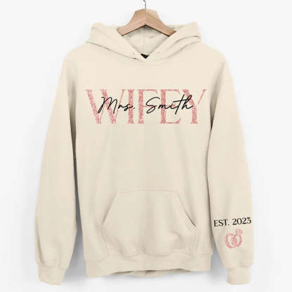 Anniversary Gift The Love Of My Life My Wifey - Couple Personalized Custom Sweatshirt With Design On Sleeve - Gift For Wife-ilovevango
