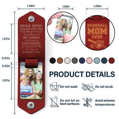 Custom Photo Dear Mom Thank You For Teaching Me - Birthday, Loving Gift For Baseball, Softball Mother - Personalized Leather Photo Keychain-ilovevango
