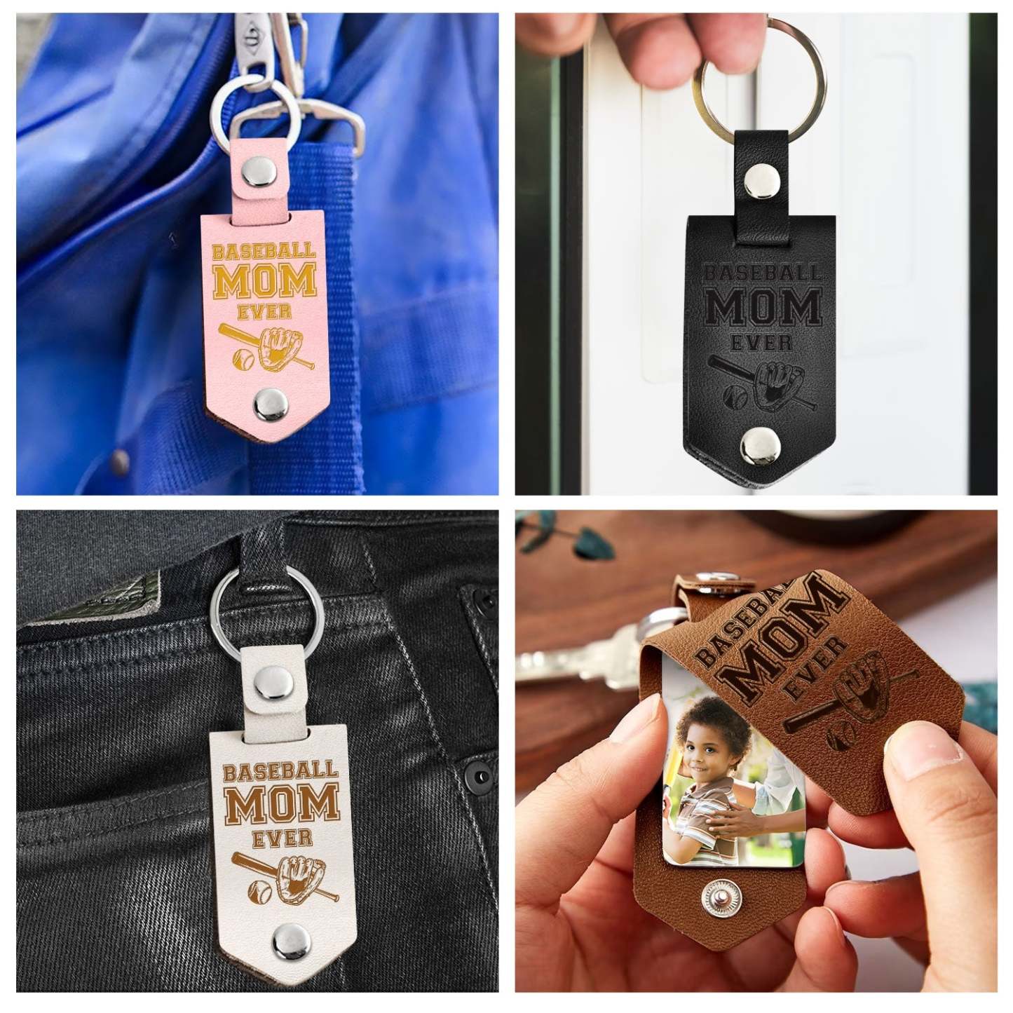 Custom Photo Dear Mom Thank You For Teaching Me - Birthday, Loving Gift For Baseball, Softball Mother - Personalized Leather Photo Keychain-ilovevango