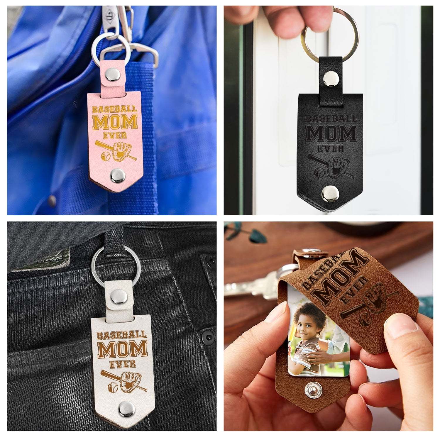 Custom Photo Dear Mom Thank You For Teaching Me - Birthday, Loving Gift For Baseball, Softball Mother - Personalized Leather Photo Keychain-ilovevango
