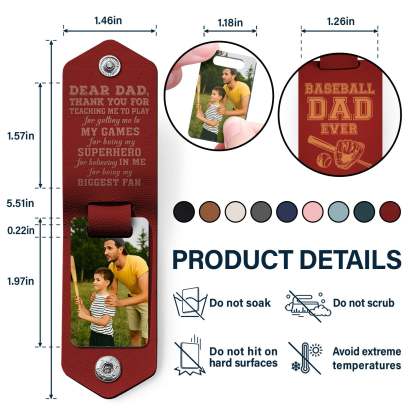 Custom Photo Dear Dad Thank You For Teaching Me - Birthday, Loving Gift For Baseball, Softball Father - Personalized Leather Photo Keychain-ilovevango
