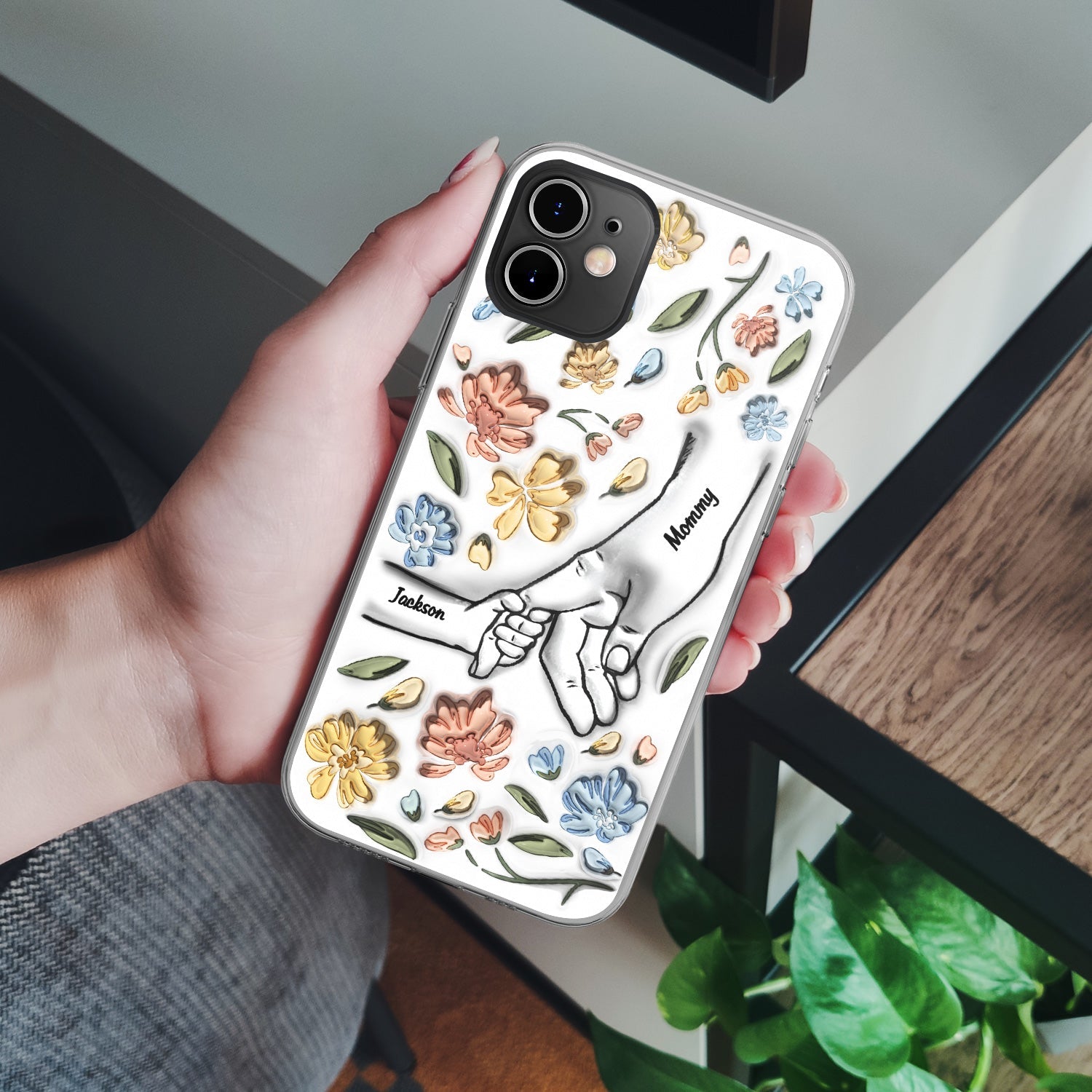 Hand In Hand, I Will Always Protect You - Gift For Mom, Grandma - 3D Inflated Effect Printed Personalized Clear Phone Case-ilovevango