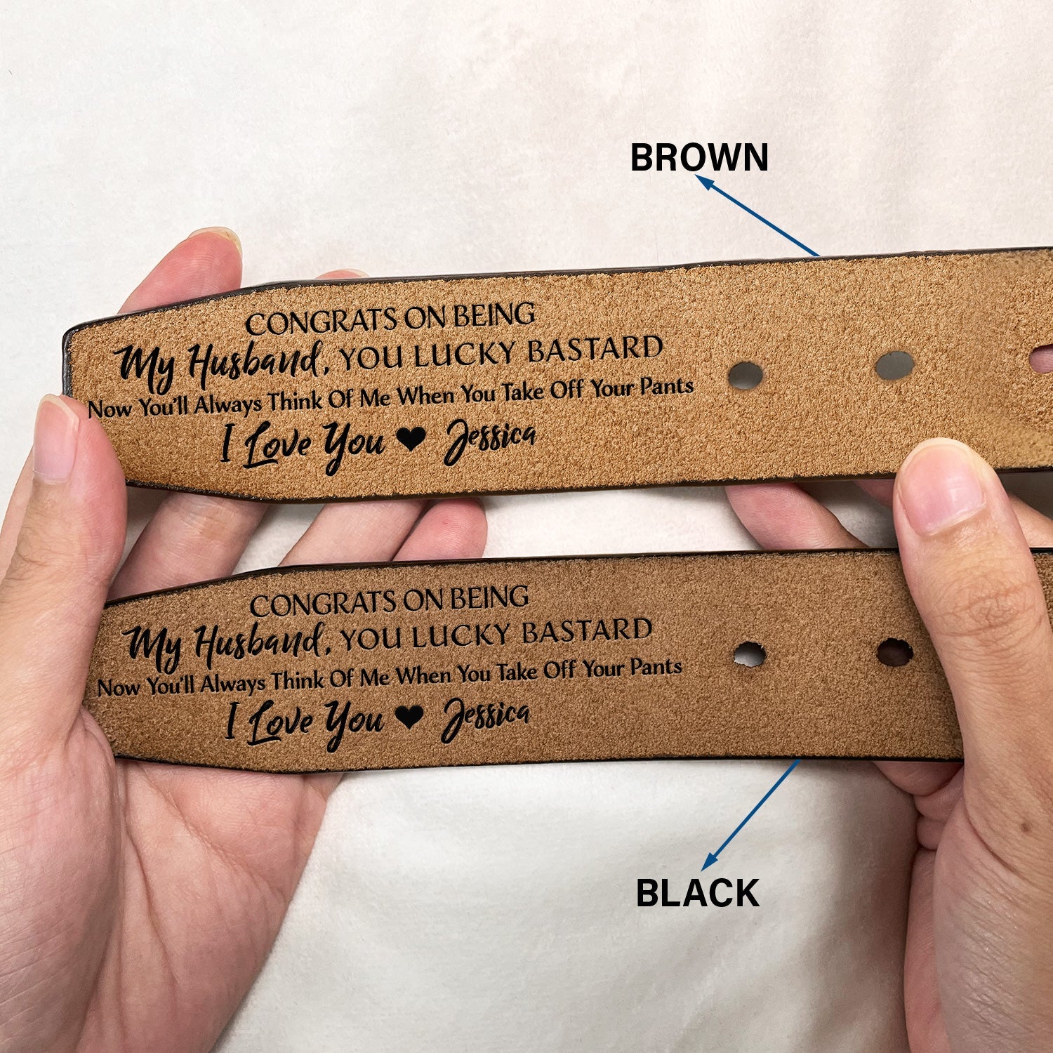 Congrats On Being My Husband You Lucky - Funny Gift For Hubby, Boyfriend, Spouse, Fiance, Dad Gift - Personalized Engraved Leather Belt-ilovevango