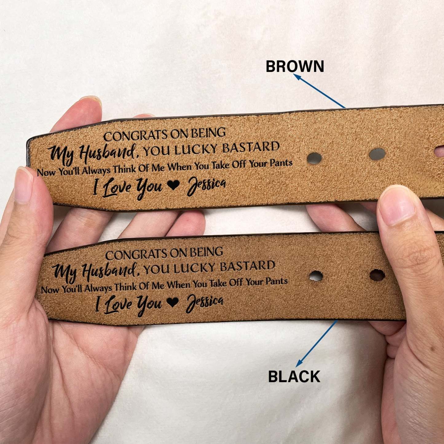 Congrats On Being My Husband You Lucky - Funny Gift For Hubby, Boyfriend, Spouse, Fiance, Dad Gift - Personalized Engraved Leather Belt-ilovevango