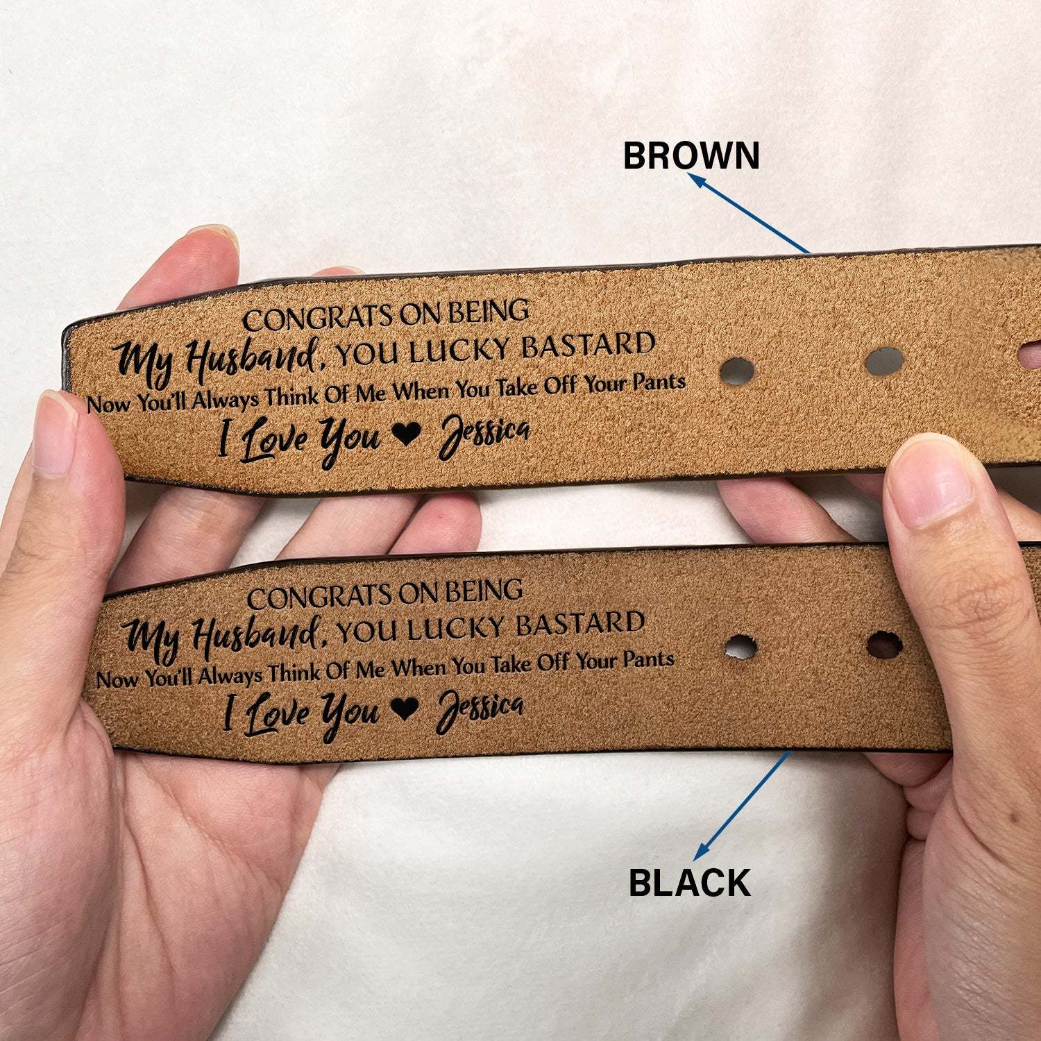 Congrats On Being My Husband You Lucky - Funny Gift For Hubby, Boyfriend, Spouse, Fiance, Dad Gift - Personalized Engraved Leather Belt-ilovevango