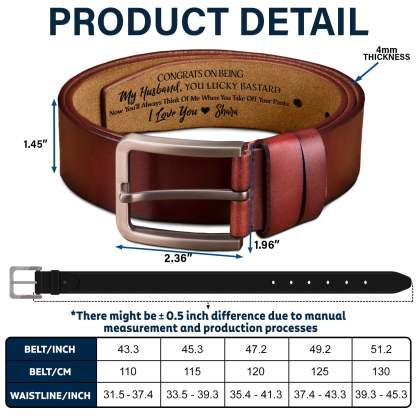 Congrats On Being My Husband You Lucky - Funny Gift For Hubby, Boyfriend, Spouse, Fiance, Dad Gift - Personalized Engraved Leather Belt-ilovevango