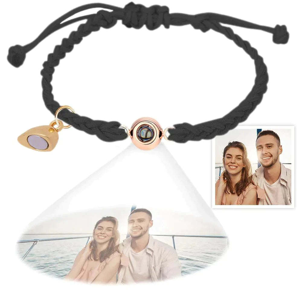 Custom Photo Projection Bracelet Simple Woven Heart Magnetic Bracelet Gift for Couple-ilovevango