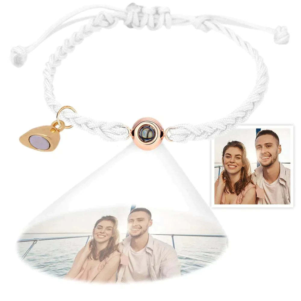 Custom Photo Projection Bracelet Simple Woven Heart Magnetic Bracelet Gift for Couple-ilovevango