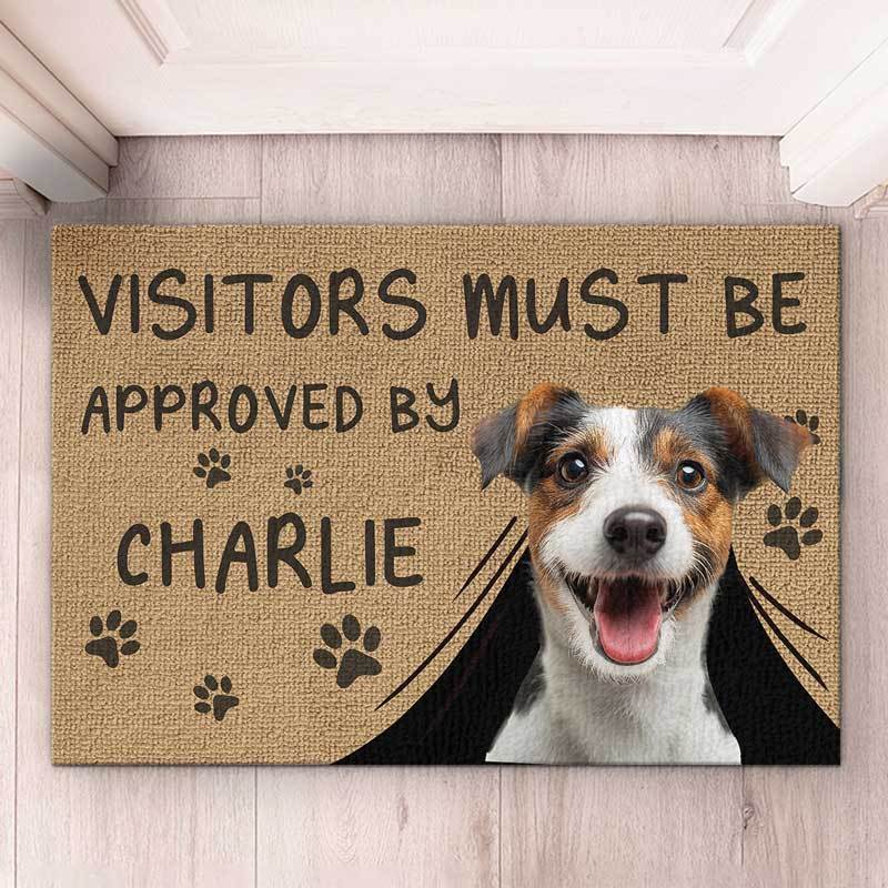 Custom Photo Visitors Must Be Approved By This Dog - Dog & Cat Personalized Custom Home Decor Decorative Mat - House Warming Gift For Pet Owners, Pet Lovers-ilovevango