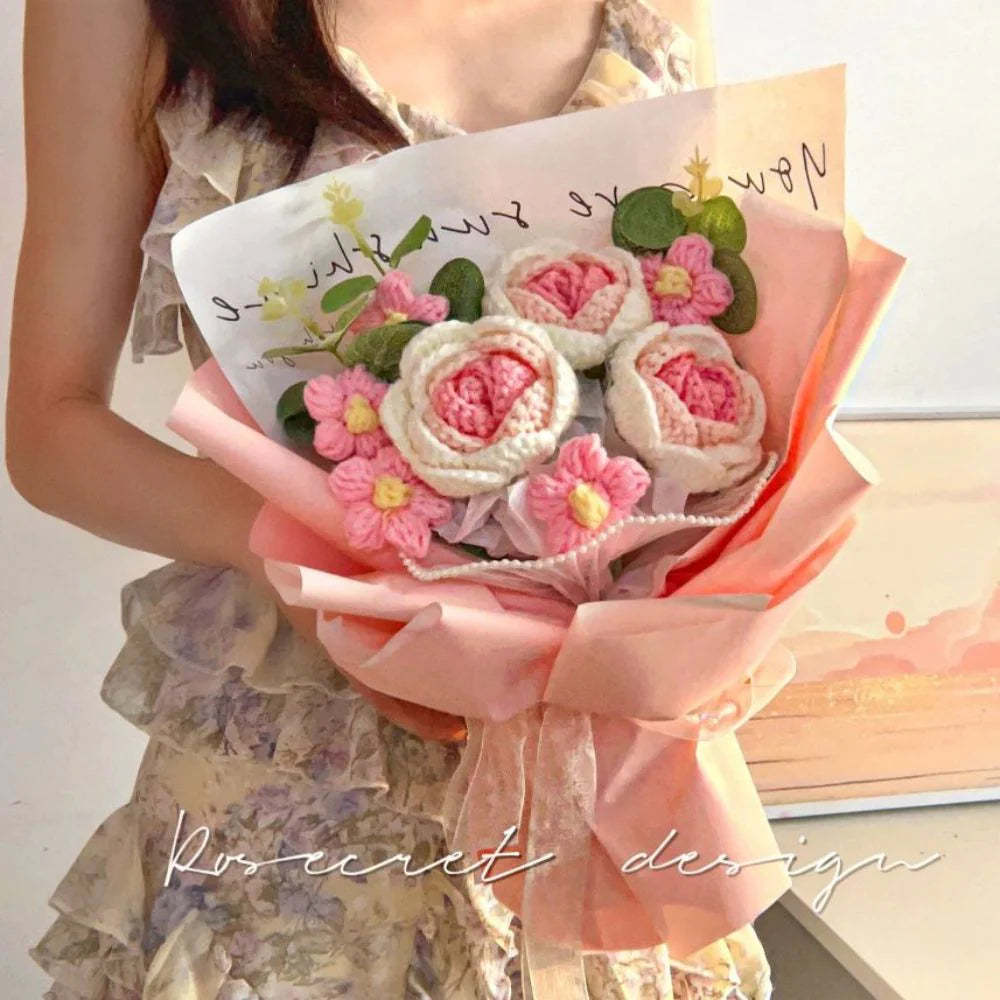 Mother's Day Gift Crochet Flowers Bouquet Handmade Knitted Roses Bouquet Gift For Her-ilovevango