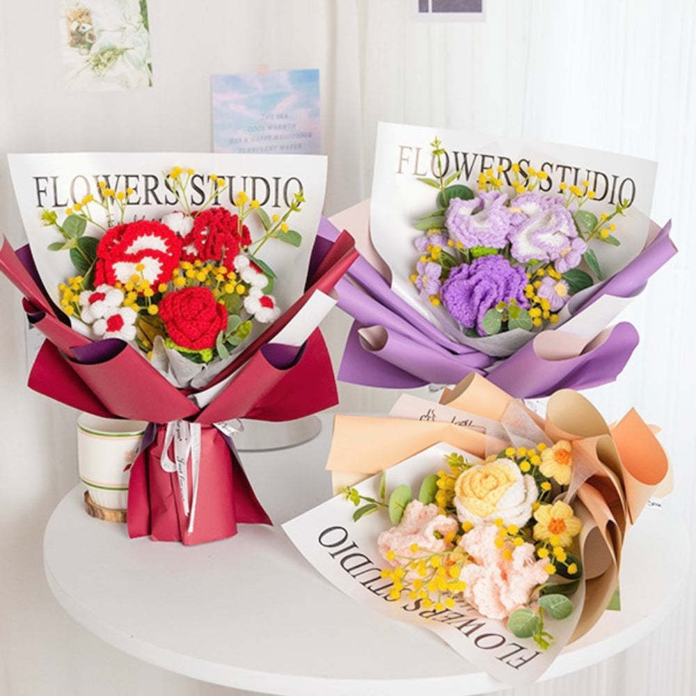 Mother's Day Gift Crochet Flowers Bouquet Handmade Knitted Carnation Bouquet With Light Strip Gift For Her-ilovevango