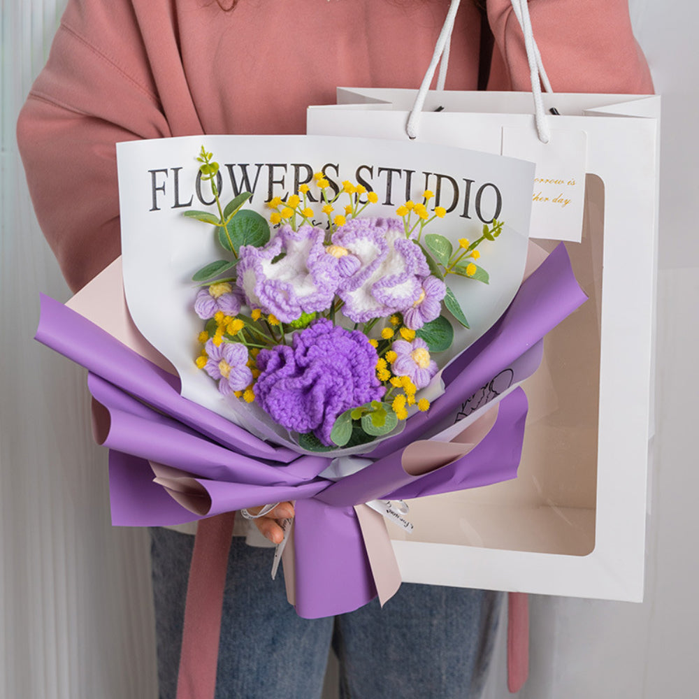 Mother's Day Gift Crochet Flowers Bouquet Handmade Knitted Carnation Bouquet With Light Strip Gift For Her-ilovevango