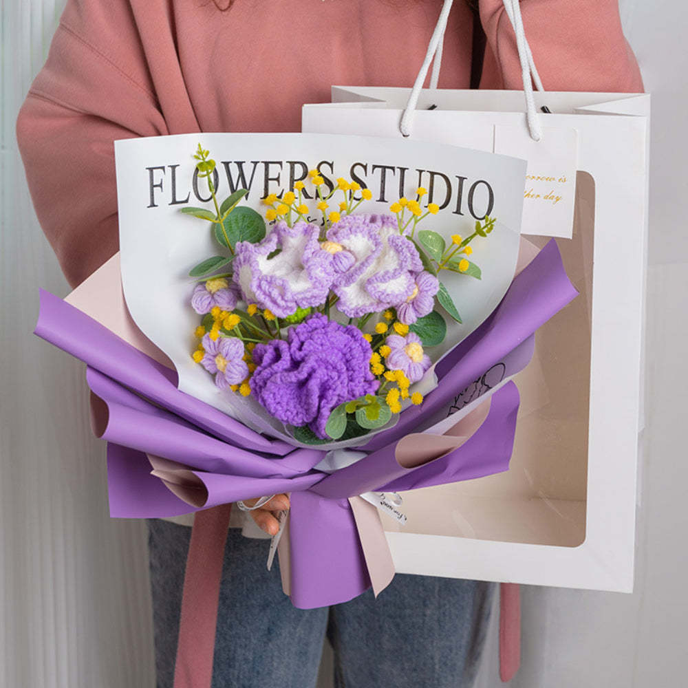 Mother's Day Gift Crochet Flowers Bouquet Handmade Knitted Carnation Bouquet With Light Strip Gift For Her-ilovevango