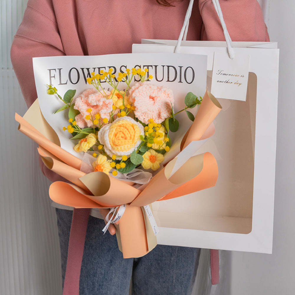 Mother's Day Gift Crochet Flowers Bouquet Handmade Knitted Carnation Bouquet With Light Strip Gift For Her-ilovevango