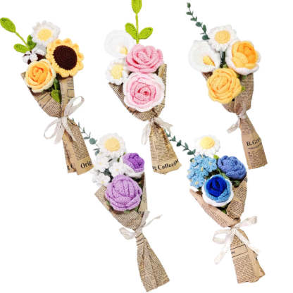 Mother's Day Gift Crochet Flowers Bouquet Handmade Knitted Rose Bouquet Gift For Her-ilovevango