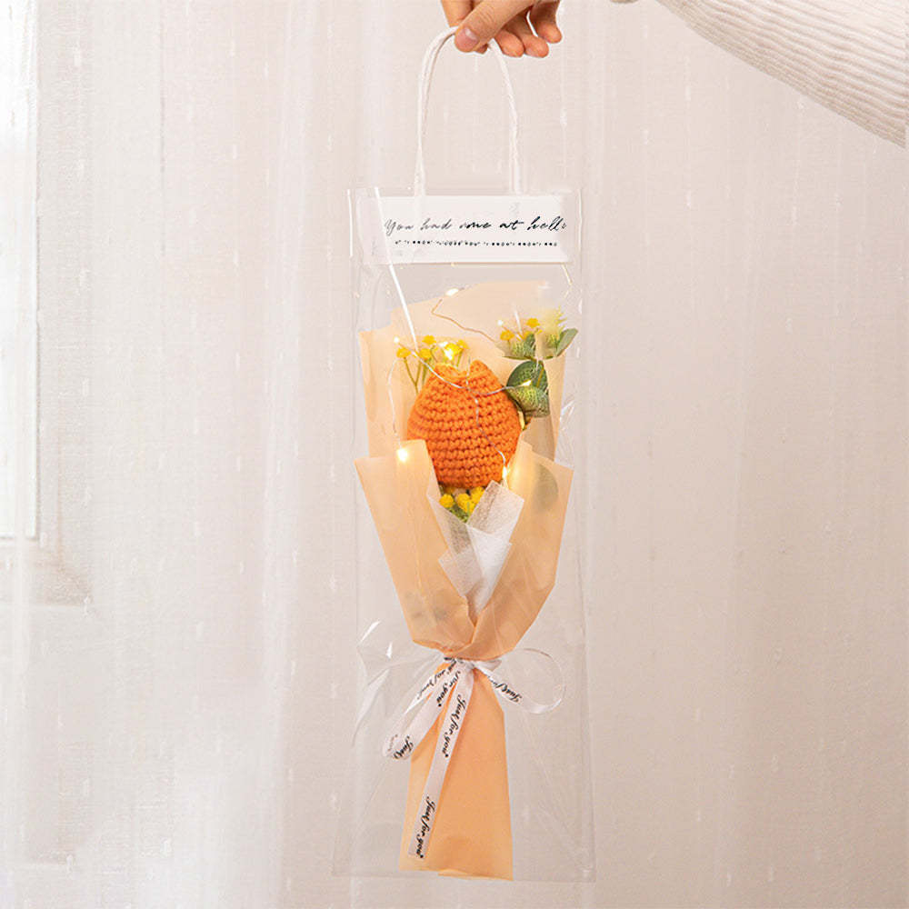 Mother's Day Gift Crochet Flowers Bouquet Handmade Knitted Tulip Carnation Bouquet With Light Strip Gift For Her-ilovevango