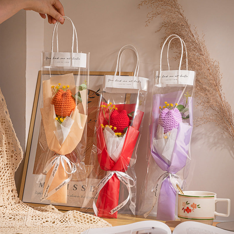 Mother's Day Gift Crochet Flowers Bouquet Handmade Knitted Tulip Carnation Bouquet With Light Strip Gift For Her-ilovevango