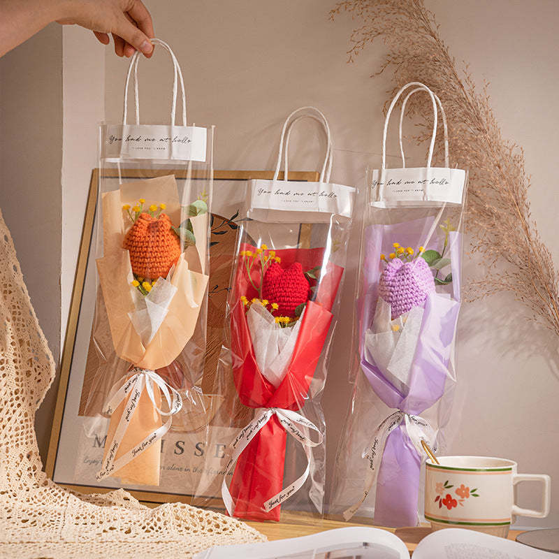 Mother's Day Gift Crochet Flowers Bouquet Handmade Knitted Tulip Carnation Bouquet With Light Strip Gift For Her-ilovevango