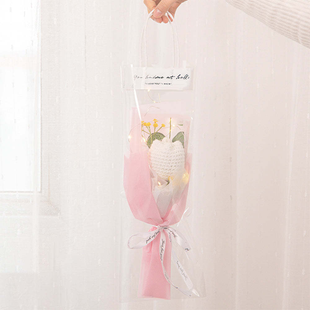 Mother's Day Gift Crochet Flowers Bouquet Handmade Knitted Tulip Carnation Bouquet With Light Strip Gift For Her-ilovevango