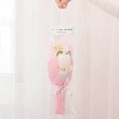 Mother's Day Gift Crochet Flowers Bouquet Handmade Knitted Tulip Carnation Bouquet With Light Strip Gift For Her-ilovevango