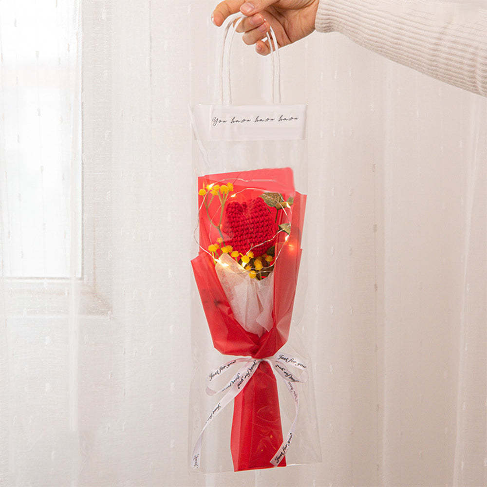 Mother's Day Gift Crochet Flowers Bouquet Handmade Knitted Tulip Carnation Bouquet With Light Strip Gift For Her-ilovevango
