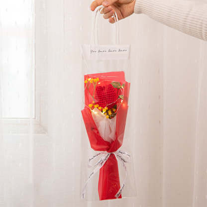 Mother's Day Gift Crochet Flowers Bouquet Handmade Knitted Tulip Carnation Bouquet With Light Strip Gift For Her-ilovevango