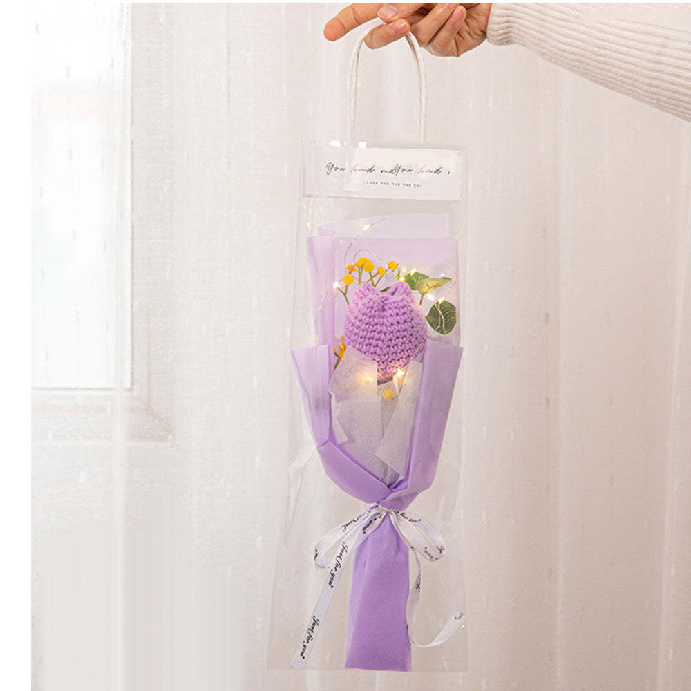 Mother's Day Gift Crochet Flowers Bouquet Handmade Knitted Tulip Carnation Bouquet With Light Strip Gift For Her-ilovevango