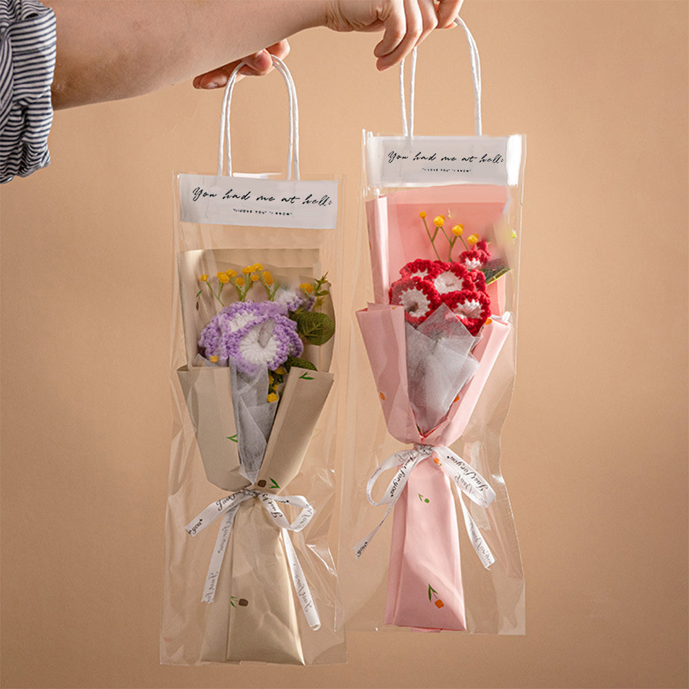 Mother's Day Gift Crochet Flowers Bouquet Handmade Knitted Tulip Carnation Bouquet With Light Strip Gift For Her-ilovevango