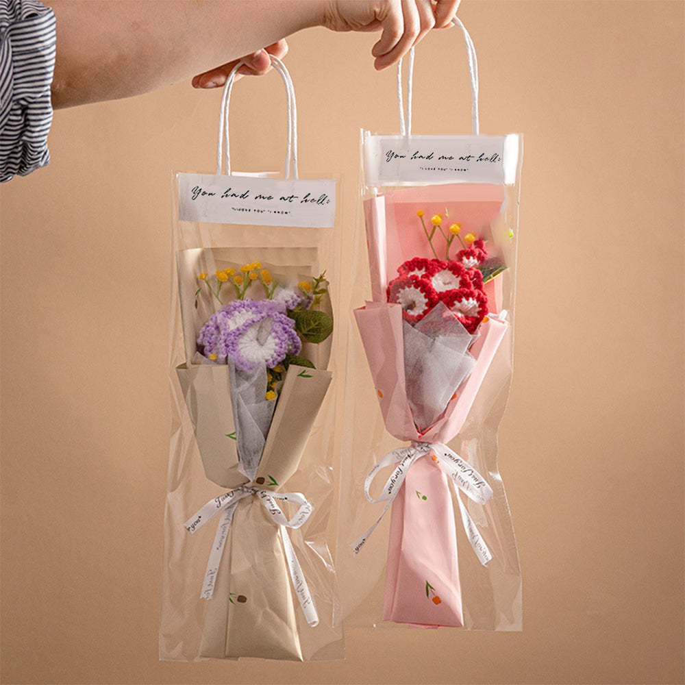Mother's Day Gift Crochet Flowers Bouquet Handmade Knitted Tulip Carnation Bouquet With Light Strip Gift For Her-ilovevango