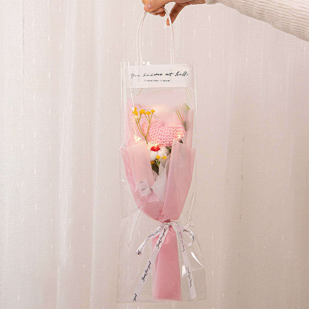 Mother's Day Gift Crochet Flowers Bouquet Handmade Knitted Tulip Carnation Bouquet With Light Strip Gift For Her-ilovevango