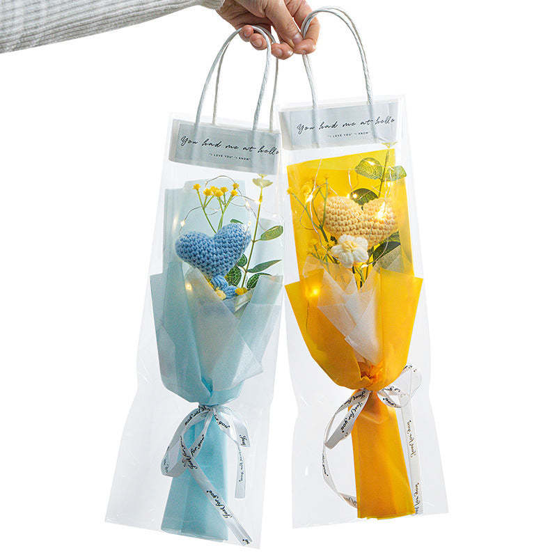 Mother's Day Gift Crochet Flowers Bouquet Handmade Knitted Tulip Carnation Bouquet With Light Strip Gift For Her-ilovevango